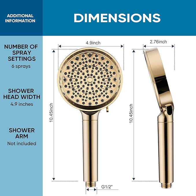 Cobbe Filtered Shower Head with Handheld, High Pressure 6 Spray Mode Showerhead with Filters, Water Softener Filters Beads for Hard Water - Remove Chlorine - Reduces Dry Itchy Skin, Egyptian Gold