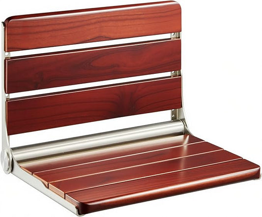 Upgraded 18" ADA Compliant Folding Teak Shower Seat Wall Mounted-Teak Folding Shower Bench, Folding Shower Seat for Inside Shower, Teak Foldable Shower Chair, Fold Down Shower Seat, Max Load 400lbs