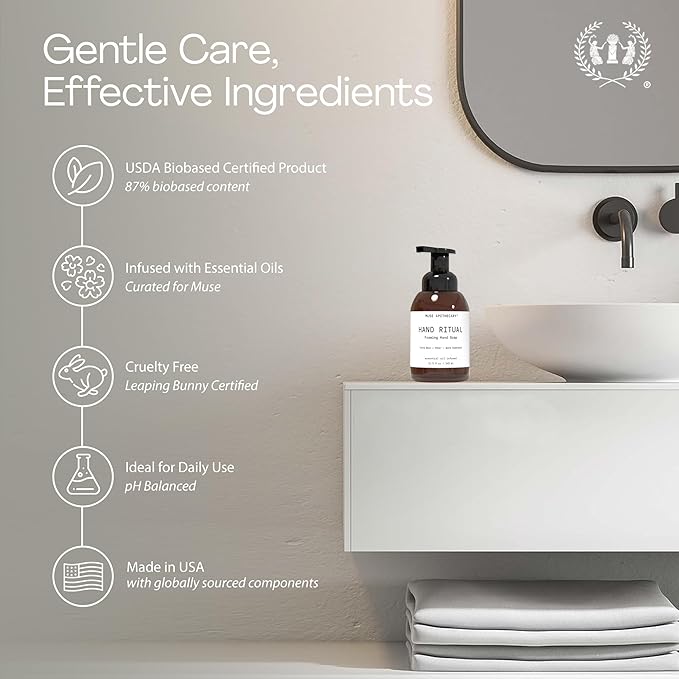 Muse Apothecary Hand Ritual - Aromatic and Nourishing Foaming Hand Soap, Infused with Aromatherapy Essential Oils - USDA Certified Biobased - 11.5 oz, Tonka Bean + Amber + Warm Cedarwood, 3 Pack