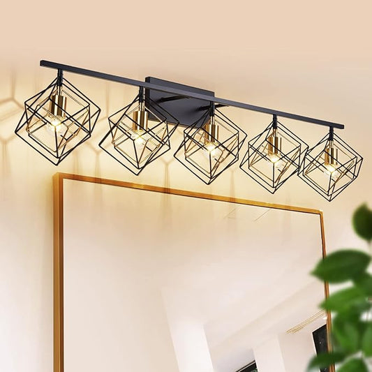 Bathroom Vanity Light with 5 Bulbs Bathroom Light Fixtures Over Mirror with Rotatable 5 Cube Shades Modern Wall Mounted Matte Black