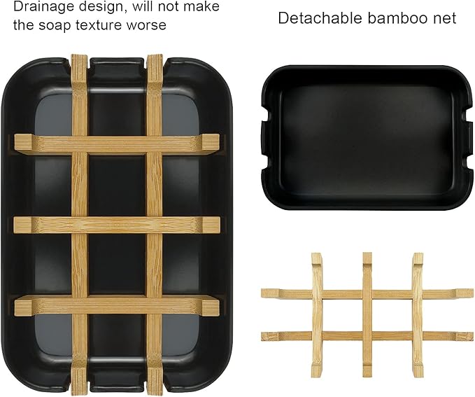 2 Pack Bamboo Soap Dish, Self-Draining Soap Box, Wooden Bamboo Bar Soap Holder for Shower, Bathroom, Kitchen, Bathtub, Bar Sink (White and Black)