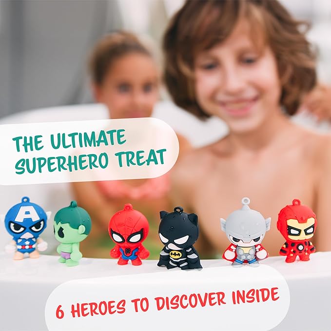 Superhero Bath Bombs - Organic, Kid-Safe Fun with Surprise Inside | Vibrant Colors, Amazing Scents | Mess-Free Bath Time Joy | Great Gift for Young Heroes