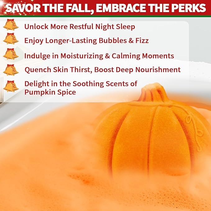 Bath Bombs Christmas Gifts for Women & Men Pumpkin Spice - Stocking Stuffers for Teen Girls Giftable Packaging, Natural Organic Relaxing, Vanilla/Coffee/Cinnamon/Nutneg Scent, White Elephant Gifts