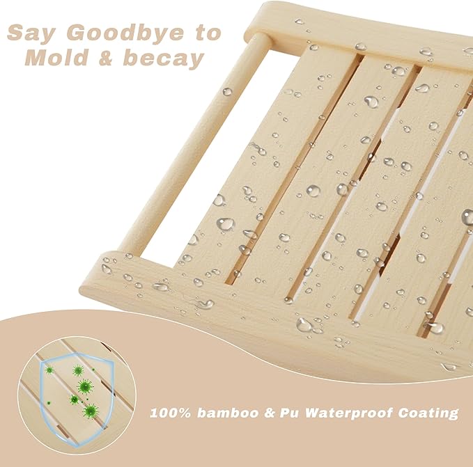 Bamboo Shower Bench Stool,24" Shower Chair Seat Non-Slip,Waterproof Bathroom Bench with Storage Shelf for Adults,Elderly, Disabled Indoor&Outdoor Use (Natural)