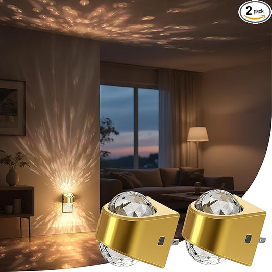 Briignite Night Light, Gold Night Lights Plug into Wall 2 Pack, LED Projector Night Light, Soft White for Bedroom, Dimmable Brightness Dusk to Dawn Nightlight for Bathroom, Gaming Room, Home Decor