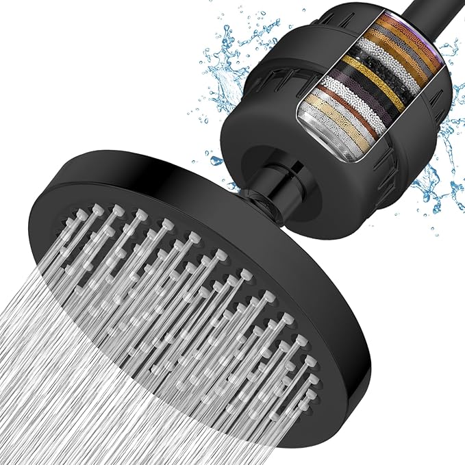 Filtered Shower Head, High Pressure Rain Shower Head Filter Set for Hard Water Removes Chlorine and Harmful Substances (Blackl)