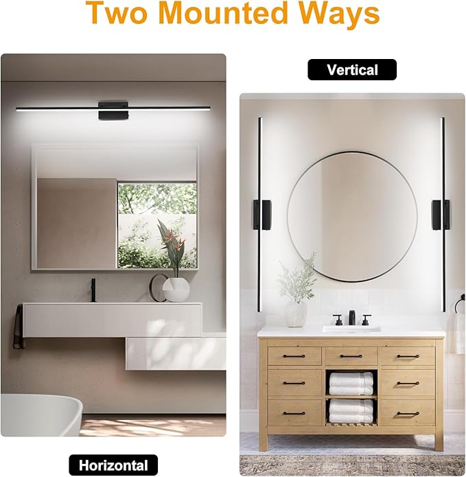 48 Inch LED Bathroom Vanity Light (3000K/4000K/6000K, Dimmable), Black Modern Bathroom Light Fixture Over Mirror, Vanity Light Bar with Angle Adjustable