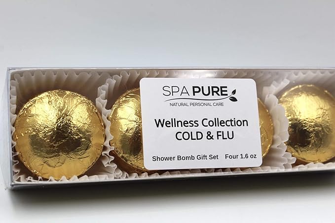 SPAPURE Wellness Collection EUCALYPTUS/LEMON MENTHOL: Aromatherapy Fizzing Shower Bombs (4 Count) Pack of 1.