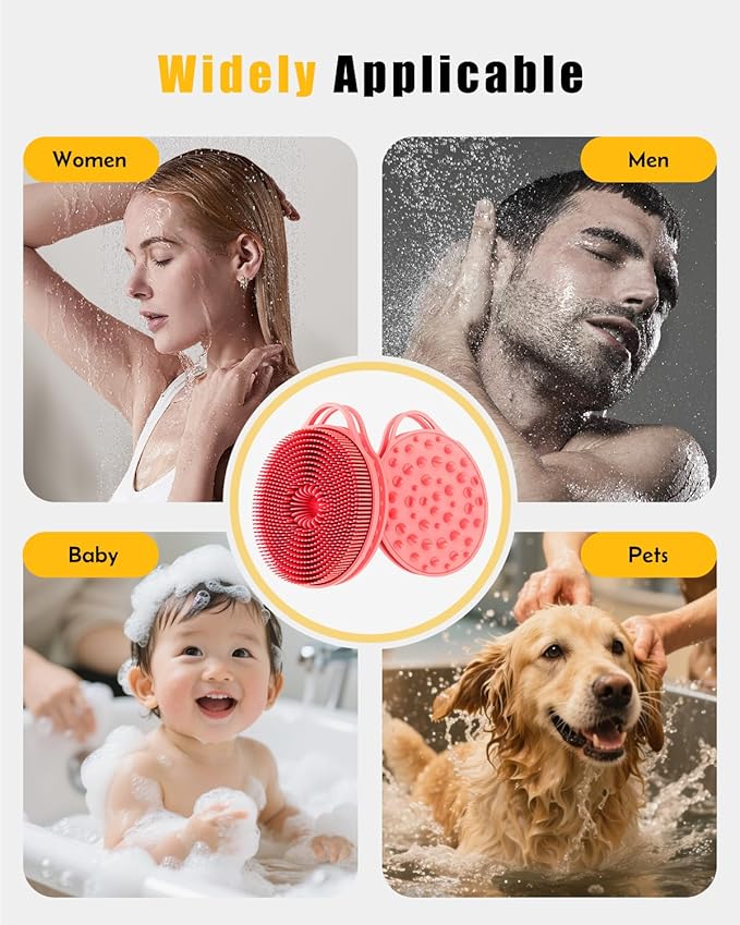 2 in 1 Silicone Body Scrubber, Anti Cellulite Massage Scrubber, Exfoliating Shower Brush for Men & Women, Removes Dead Skin, Reduces Cellulite, Improves Circulation, Fast Dry, Non Slip (1PC, Pink)