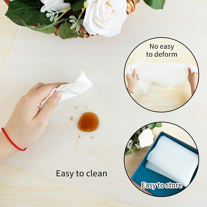 2 Pack Oversize Silicone Table Mats, Silicone Placemat Set of 2 for Baking Craft Pastry Non-Stick, Heat Resistant Waterproof Nonskid Countertop Protector Mat (Translucent, 23.6''x15.75'')