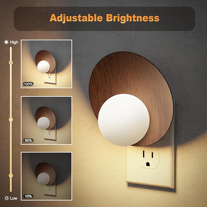 JandCase Night Lights Plug Into Wall, Plug in Night Light, 3000K Warm White, Dusk to Dawn Sensor, Brightness Adujstable Nightlight for Adults, Bedroom, Bathroom, Hallway