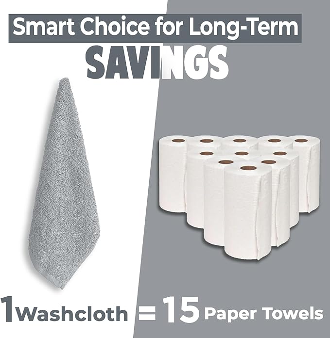 DAN RIVER 12 Pack Wash Cloths for Showering [12x12] - 100% Cotton Washcloths Premium Quality Flannel Face Cloths for Bathroom, Highly Absorbent and Soft Feel Wash Clothes, Silver