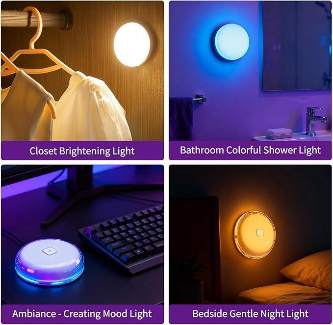 Shower Lamp Waterproof Lights for Inside Shower LED Bathroom Shower Lights Lamp with Wireless Rechargeable Mood Lighting Stick-On Closet Light for Bathtub Spa Ambiance Remote Control(2-Pack)