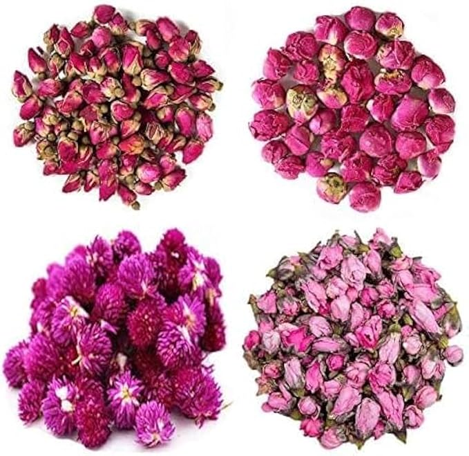 TooGet Dried Natural Flowers - Includes Red Rose, Peony Ball, Gomphrena globosa, Peach, Edible Flower Kit for Soap Making & Crafts