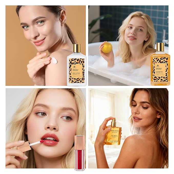 35 Pcs Christmas Gifts For Women, Honey & Almond Bath & Body Gift Basket, Face Skin Care Kit, Home Spa Gift Set, Self-Care Kit, Necklace, Bath Bomb, Birthday, Valentines, Mother Day, Anniversary