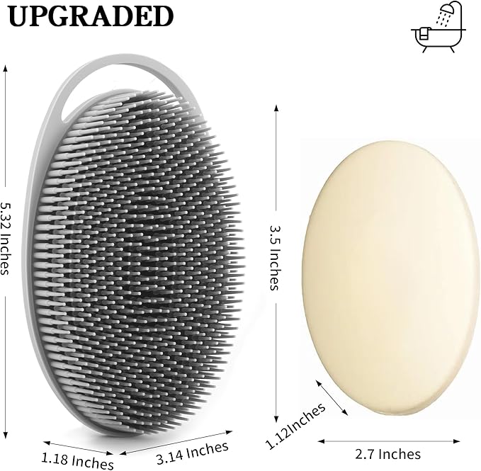 2 Pack Silicone Body Scrubber for Shower - Soft & Gentle Loofah Alternative for Sensitive Skin, Quick-Drying & Hygienic Body Wash Scrubber Brush for Men, Women & Kids (Black & Gray)