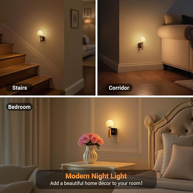 JandCase Night Light Plug in, Night Lights Plug into Wall, 3000K Soft Light LED NightLights, 0-100LM Dimmable Night Light, Built in Dusk to Dawn Sensor for Hallway Bedroom Stairway[2 Pack]