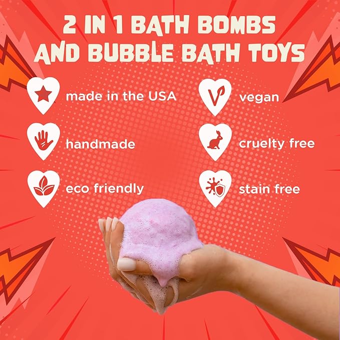 Superhero Bath Bombs for Kids with Surprise Toys Inside (3 Pack) - Large Bubble Bomb for Boys & Girls - Fizzies, Relaxing Aromas, Made in USA, Skin-Safe, Stain-Free by Two Sisters