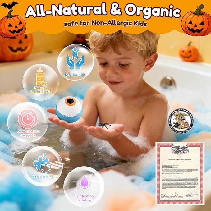 Halloween Bath Bombs for Kids Gifts: 9 Pcs Eyeball Bath Bomb with Toys Inside Surprise Spider Light up Bath Toy Spooky Basket Stuffers for Kid Boys Girls Ages 3+ Bubble Fall Shower Steamers Bathroom