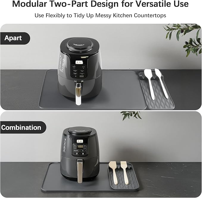 2-in-1 Silicone Heat Resistant Mats for Countertop, Air Fryer Mat Set with Detachable Holder Pad, Countertop Protector Mat for for Microwave/Oven,Compatible with Ninja/Cosori/Chefman/Toshiba