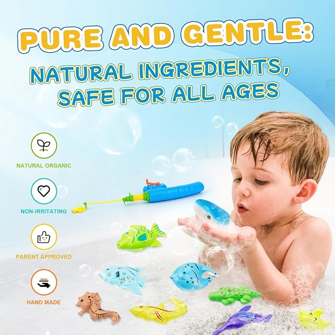 Shark Bath Bombs for Kids with Surprise Fishing Toy Set, 8 Fun Exploding Bath Balls & 9 Fishing Toys, Natural Handmade Organic Bubble Bath Fizzies, Ideal Birthday Holiday Christmas Gift for Boys Girls