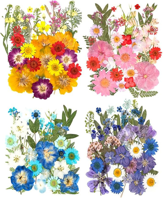 130Pcs Colorful Harmony Dried Pressed Flowers for Resin, Real Pressed Flowers Dry Leaves Bulk Natural Herbs Kit for Scrapbooking DIY Art Crafts, Epoxy Jewelry, Candle, Soap Making, Nails Decor