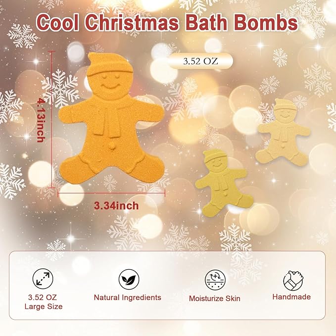 Christmas Bath Bombs, XL Large 6pcs Bath Bomb Set Handmade Fizzy Bath Bombs with Essential Oils, Moisturizing Dry Skin & Relaxing, Birthday Valentines Mother's Day Xmas Gifts for Women