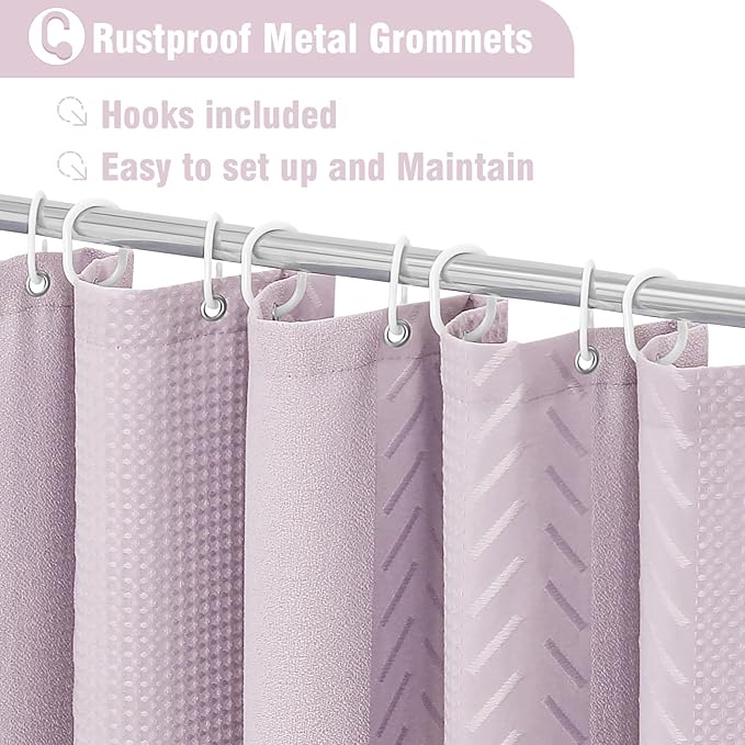 3D Embossed Pattern Shower Curtain, Simple and Chic Pattern Vintage Curtain for Bathroom, Waterproof Fabric Shower Curtains with Hooks, 72 W x 72 H, Lavender