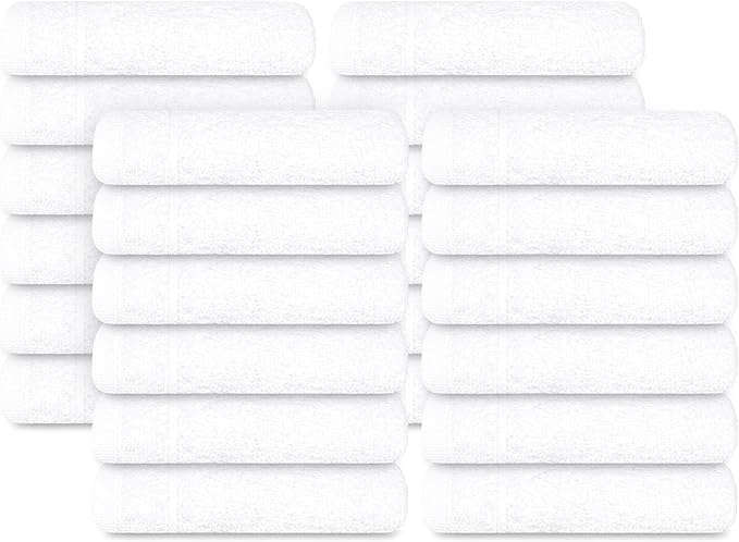 Tens Towels Pack of 24 Washcloths, 12 x 12 Inches, Lighter Weight, Quick to Dry, Super Soft & Absorbent, Gentle Face Towels, Hotel Quality, Perfect for Bathroom, Gym, Spa (White, 24 Pack)