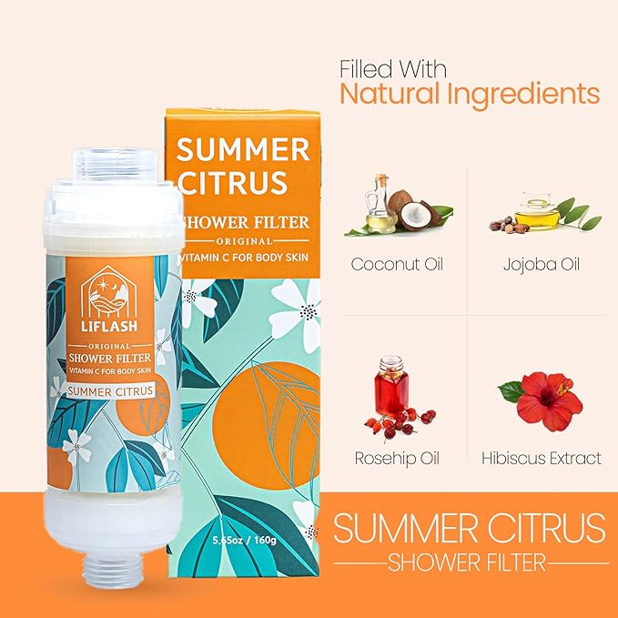 LIFLASH Vitamin C Shower Filter for Hard Water, Aromatherapy Softener Purifier, Help with Softer Skin and Hair Enhancement, for Universal Output Showerhead, Easy Installation (SUMMER CITRUS)