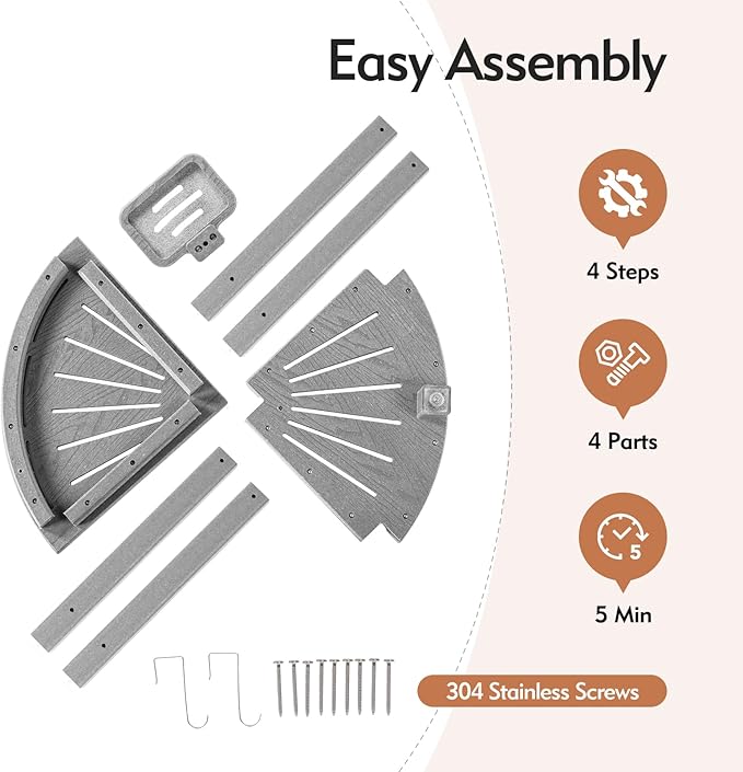 2-Tier Corner Shower Stool with Hooks & Soap Dish, HDPE Shower Bench for Shaving Legs, Wood-Like Shower Stool for Inside Shower with Non-Slip Foot Pads, Waterproof Shower Foot Rest (Grey)