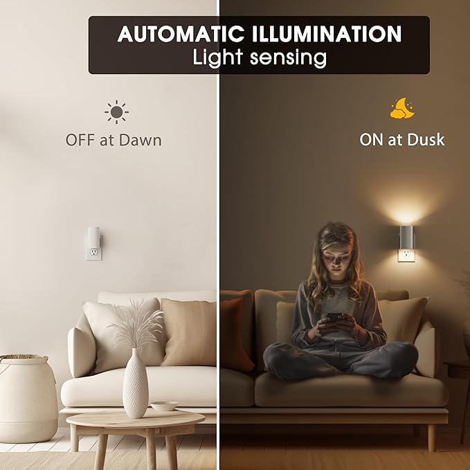 Briignite Night Lights Plug into Wall, Modern LED Night Light Plug in, Dusk to Dawn Sensor, Soft White 3000K, 0-100LM Adjustable Brightness, Dimmable NightLight for Hallway, Bedroom, Stairway, 2 Pack