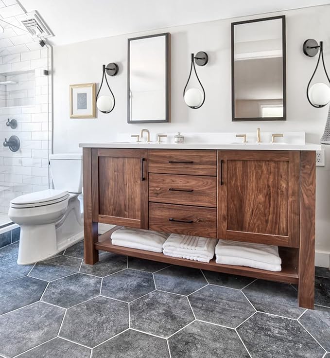 HOLKIRT Black Wall Sconces Set of Two Mid Century Modern Wall Light Fixtures for Bedroom Living Room Bathroom with White Opal Hand Blown Globe Glass