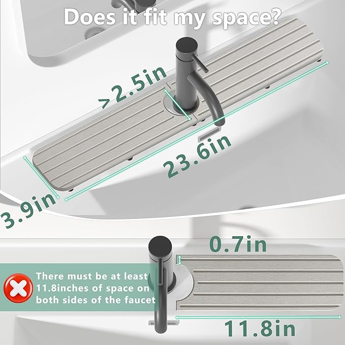 23.6inch x 4inch Kitchen Sink Faucet Mat, Water Absorbing Stone Faucet Splash Guard for Bathroom Counter, Quick Drying Diatomite Tray for Kitchen Sink, Light Gray