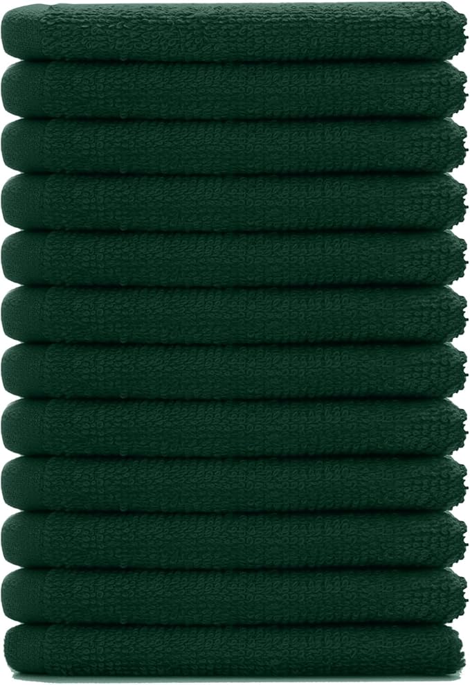 DAN RIVER 12 Pack Wash Cloths for Showering [12x12] - 100% Cotton Washcloths Premium Quality Flannel Face Cloths for Bathroom, Highly Absorbent and Soft Feel Wash Clothes, Hunter Green