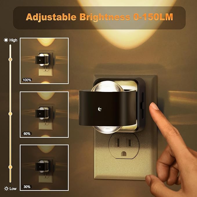 JandCase Night Lights Plug into Wall,0-150LM Super Bright Automatic Night Light with Dusk to Dawn, 2 Pack 180° Rotatable Plug in LED Nightlight Soft Warm for Halloween Decoration, Children Room,Party