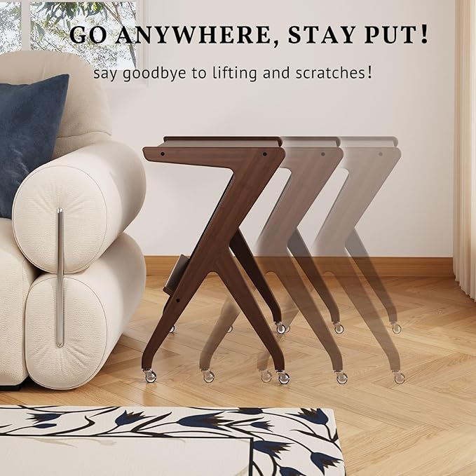 ZIYOO Solid Wood Mobile Side Table with Lockable Wheels, Multi-Functional Rolling End Table & Nightstand for Bedroom/Living Room, Small Spaces, Walnut