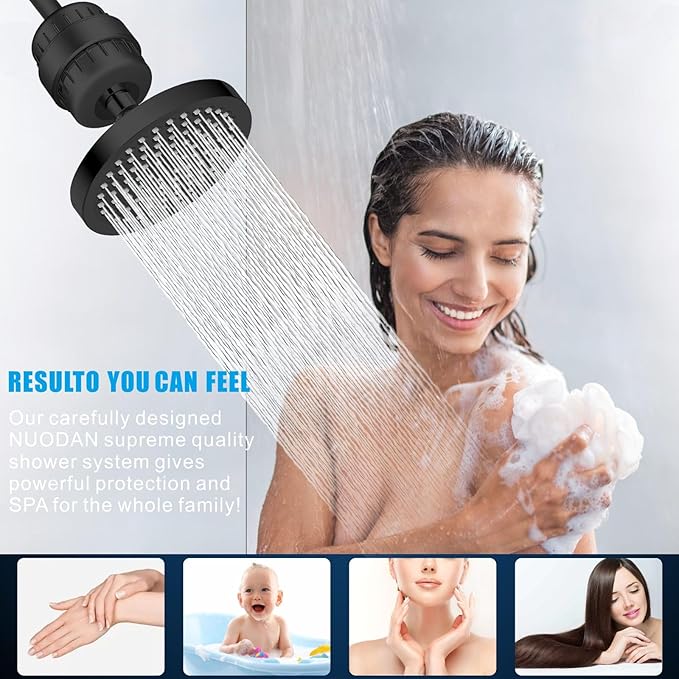Filtered Shower Head, High Pressure Rain Shower Head Filter Set for Hard Water Removes Chlorine and Harmful Substances (Blackl)