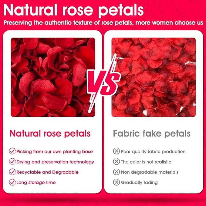 340 PCS Real Red Rose Petals, 3.17oz Dried Flower Confetti Petals for Wedding Flower Girl to Throw at Wedding Party, Romantic Night Bridal Shower Valentine's Day Decor