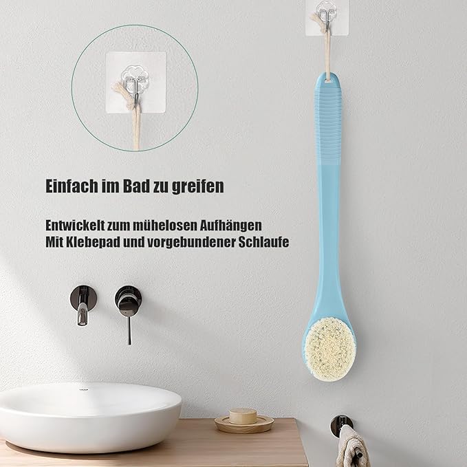 17-Inch Back Scrubber for Shower, Anti-Slip Exfoliating Body Brush for Bath, Gentle Back Brush for Shower for Men, and Women, Cleaning Skin for Smooth, Glowing Skin (Light Blue)