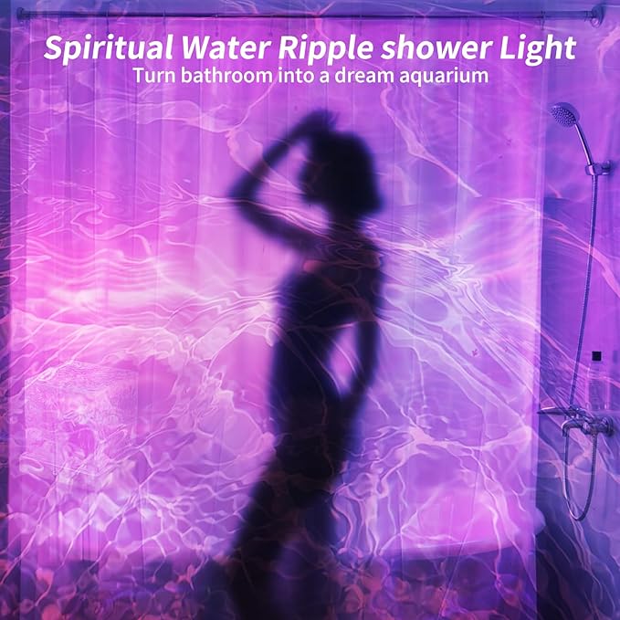 LETOUR Bathroom Mood Light,Rechargeable Shower Light 16 Color Changeable Ocean Wave Projector Lamp, Dimmable Waterproof Shower Lamp with Remote, Rotating Cube Water Ripple Lamp for Bath