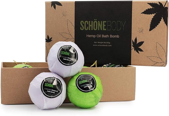 8 Pack Hemp Bath Bombs Set for Muscle Therapy & Relaxation | Large Vegan Fizzy Spa Gift for Women & Men | Natural Lavender, Mint Oils Moisturize Dry Skin & Soothe Stress, Wife Stocking Stuffers Gifts