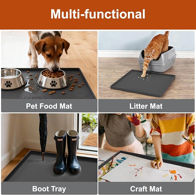 22" x 19" Heavy Duty Waterproof Silicone Mat with Raised Edge, Under Sink Mat for Kitchen & Bathroom, Kitchen Cabinet Liner, Multi-Purpose for Storage & Protection, Black