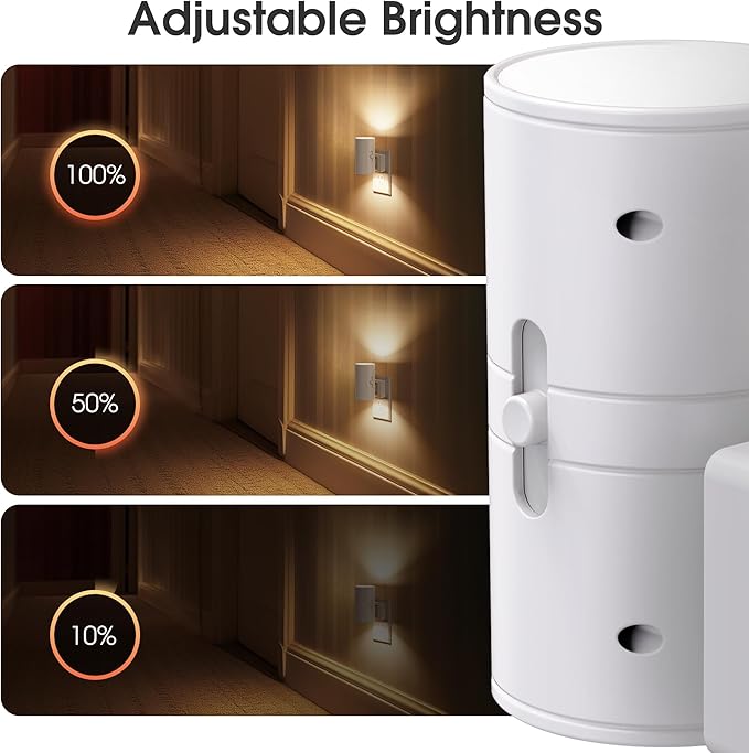 Briignite Night Lights Plug into Wall, Modern LED Night Light Plug in, Dusk to Dawn Sensor, Soft White 3000K, 0-100LM Adjustable Brightness, Dimmable NightLight for Hallway, Bedroom, Stairway, 2 Pack