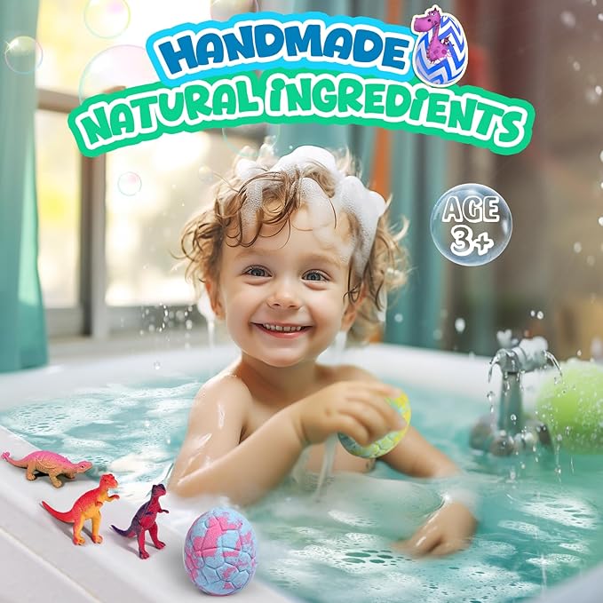Bath Bombs for Kids with Dragon Toys Inside, Sanyi Dinosaur Toys Gifts for Kids 5-7, Dino Egg Fillers Bubble Bath Birthday Stocking Stuffers Christmas Gifts for Boys Girls Toddler