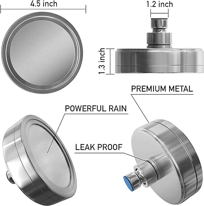 AquaHomeGroup Luxury Filtered Shower Head (Metal) 2 Cartridges Vitamin C+E+A + 5 Shower Caps - Reduses Chlorine & Sediments - Consistent Water Pressure - Massage and SPA Effery Shower Head