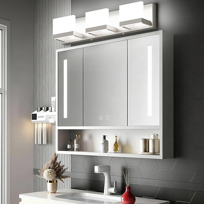 Tipace 3 Lights LED Modern Vanity Light Brushed Nickel Bathroom Lighting Fixture Up and Down Bathroom Wall Light Over Mirror(White Light 6000K)