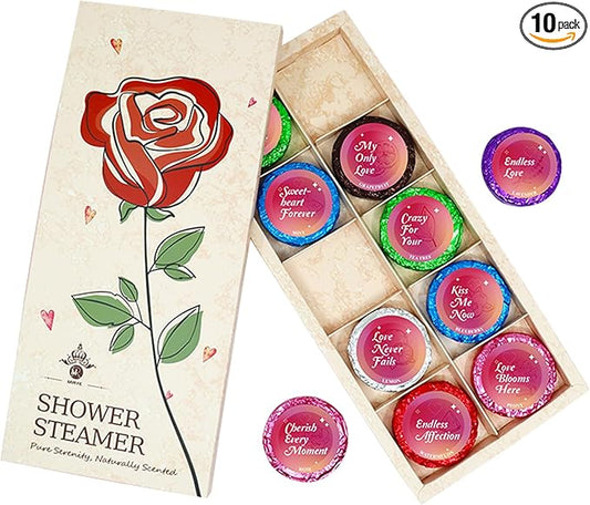 10 Rose Scented Shower Steamers – Luxe Aromatherapy Gift Set for Girls, Wives & Moms, Perfect Mother's Day Surprise