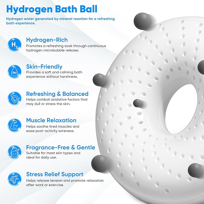 Hydrogen Bath Ball Tablets Bombs for Muscle & Stress Relief – H2 Molecular Hydrogen Bombs for Spa & Hydrogen-Rich Water Soaking, Reusable Design for Full Body, Foot, or Hand Bath