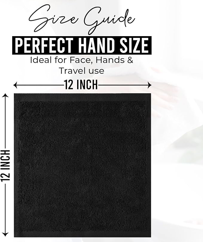 DAN RIVER 12 Pack Wash Cloths for Showering [12x12] - 100% Cotton Washcloths Premium Quality Flannel Face Cloths for Bathroom, Highly Absorbent and Soft Feel Wash Clothes, Black